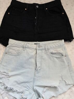 wild fable High Rise Black & Light Blue Distressed Denim Shorts Set